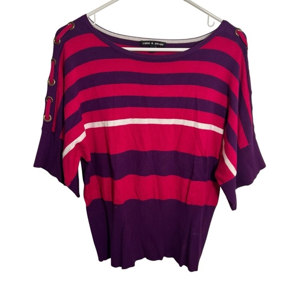 Cable & Gauge Boatneck Dolman Sleeve Sweater Pink Purple Stripes L - Picture 1 of 10